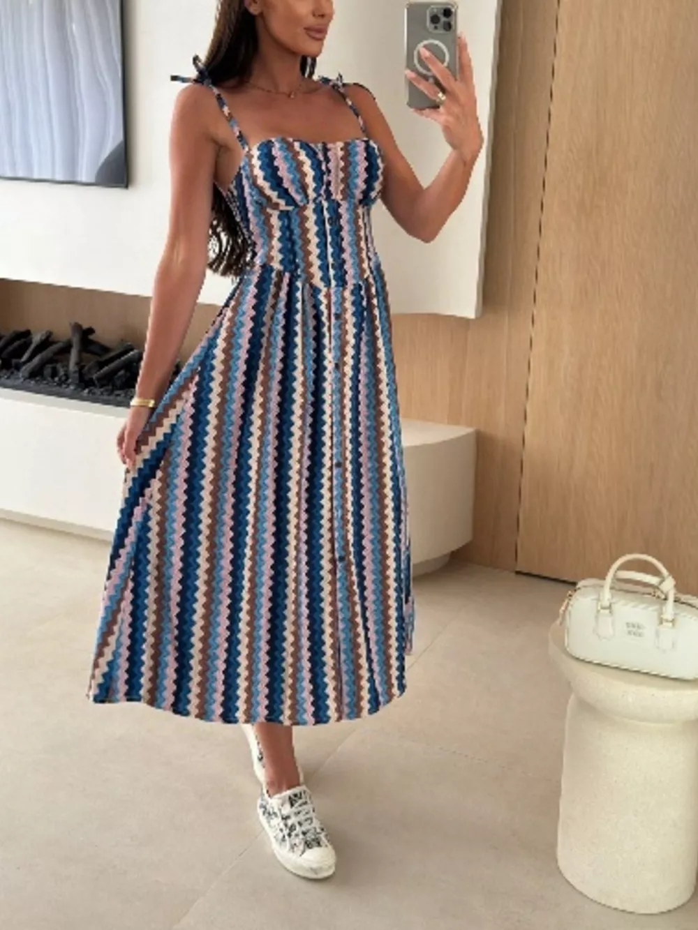 Printed Tie-Strap Midi Dress, image 33