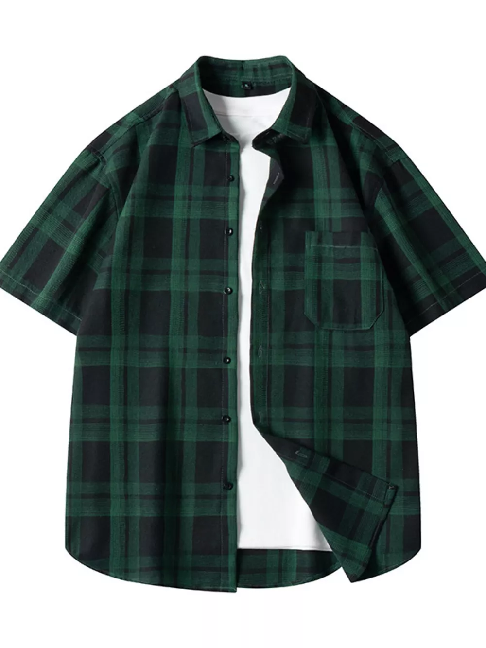Men's Plus Size Plaid Loose Fit Short Sleeve Shirt