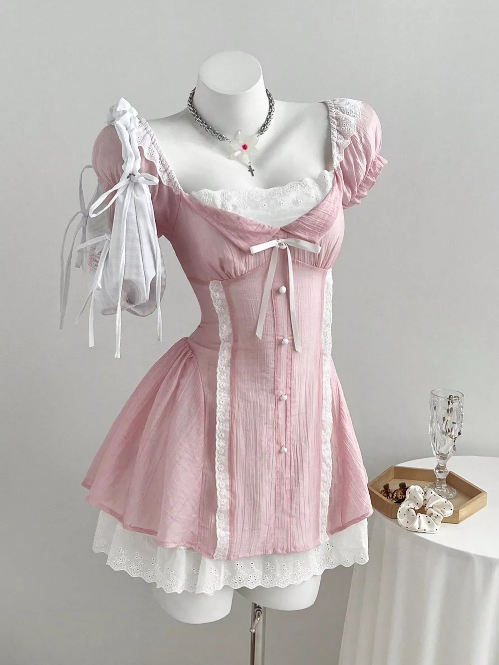 Lace Detail Cap Sleeve Dress, image 3