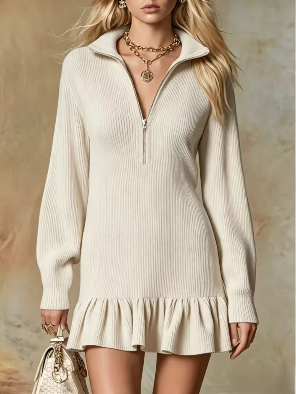 Ruffle Hem Half Zip Dress