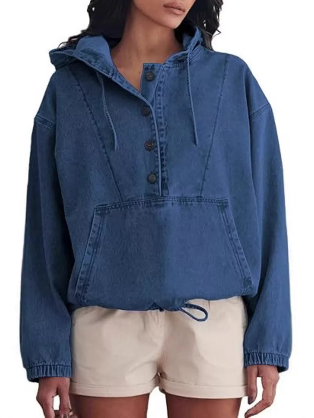 Casual Hooded Kangaroo Pocket Denim Jacket, image 4