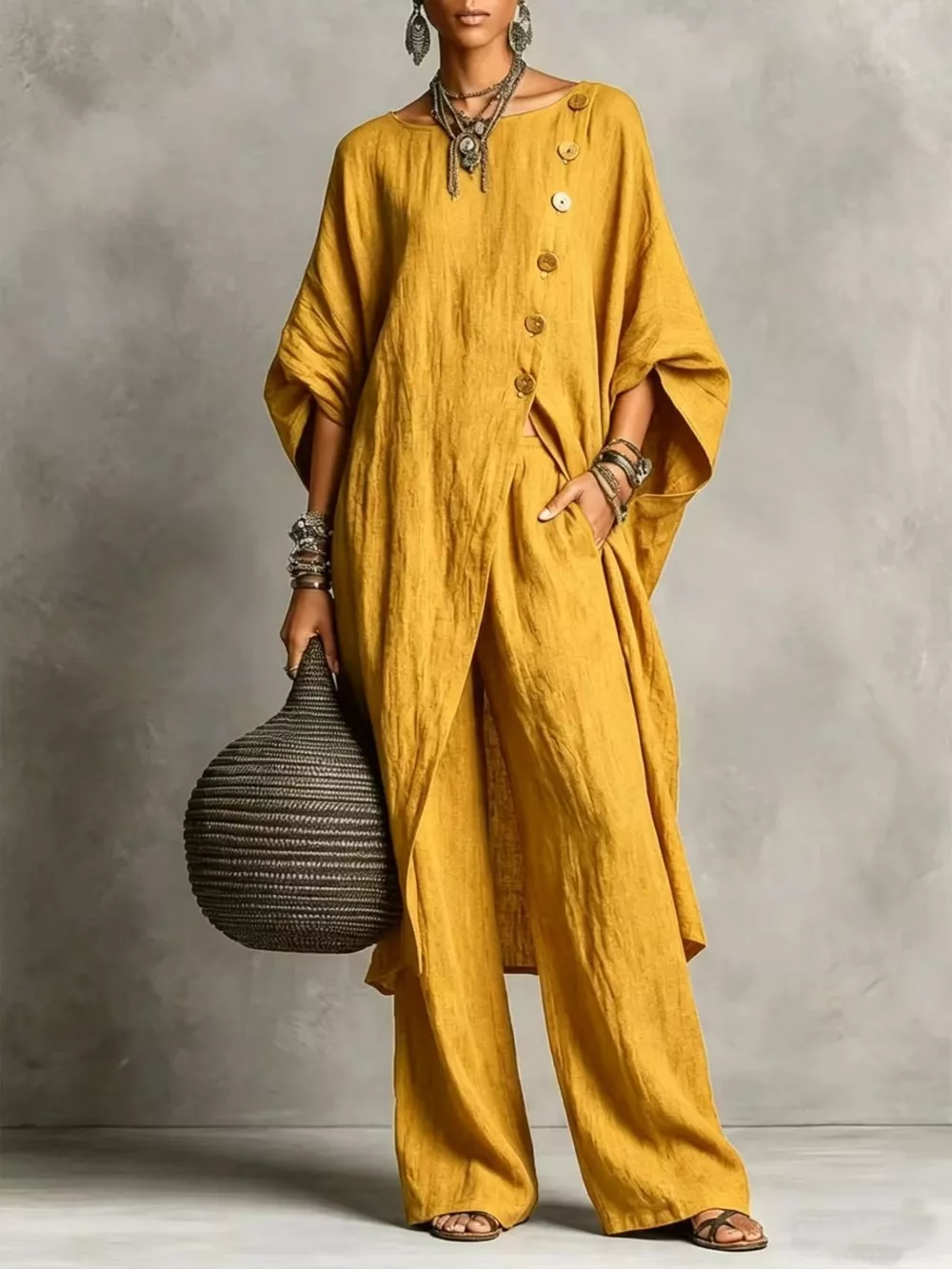 Full Size Asymmetric Button-Down Top and Wide-Leg Pants Set Plus Size, image 8
