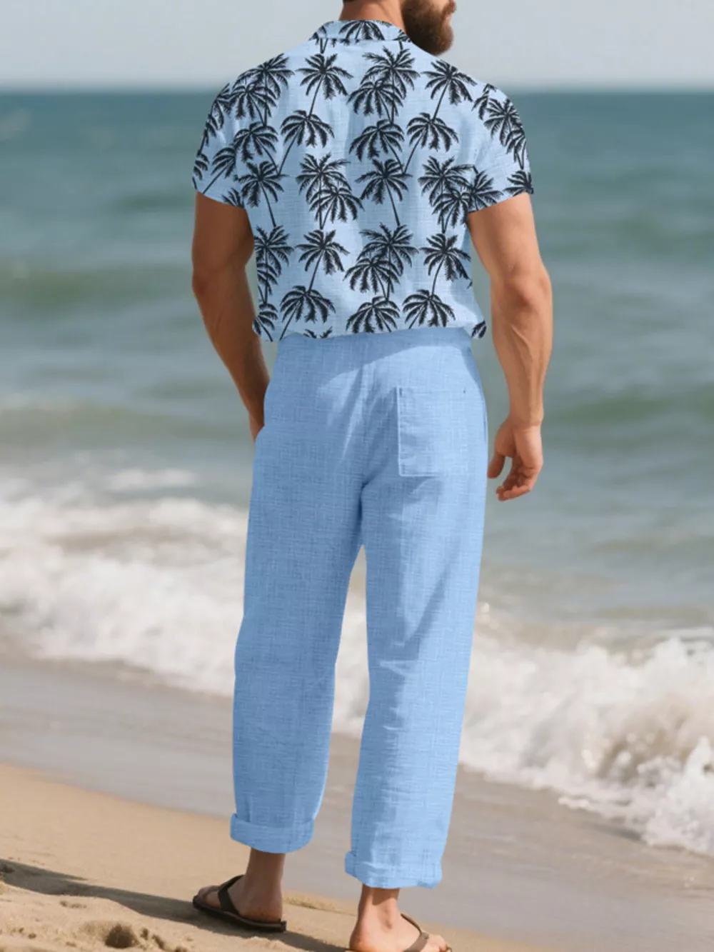 Men's Full Size Tropical Palm Print Button Up Shirt and Pants Set Plus Size, image 6