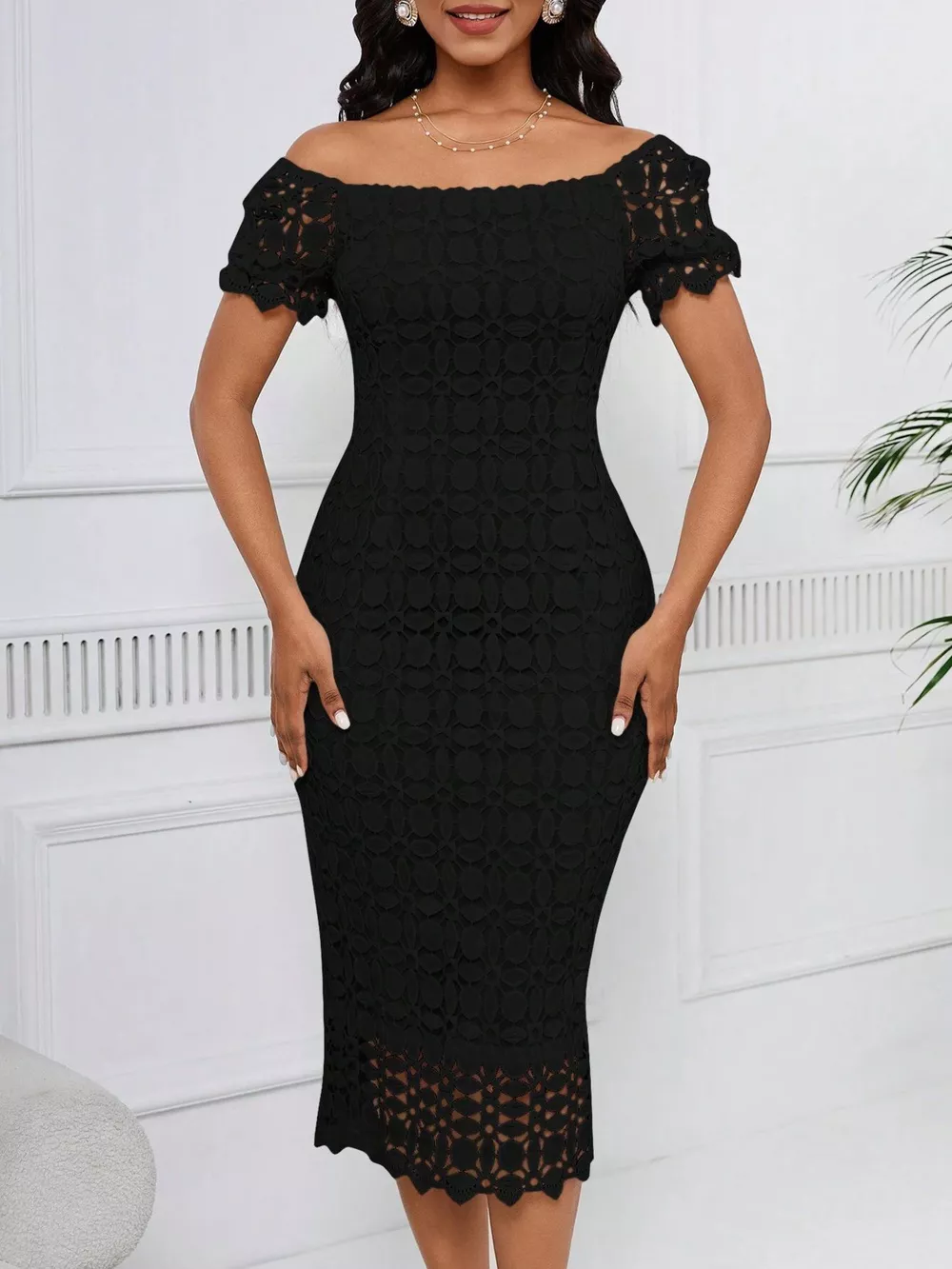 Lace Short Sleeve Midi Dress, image 10