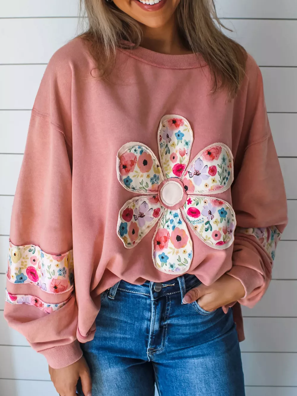 Plus Size Floral Applique Drop Shoulder Sweatshirt, image 11