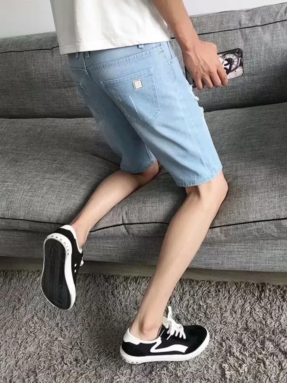 Men's Distressed Wash Denim Shorts, image 4