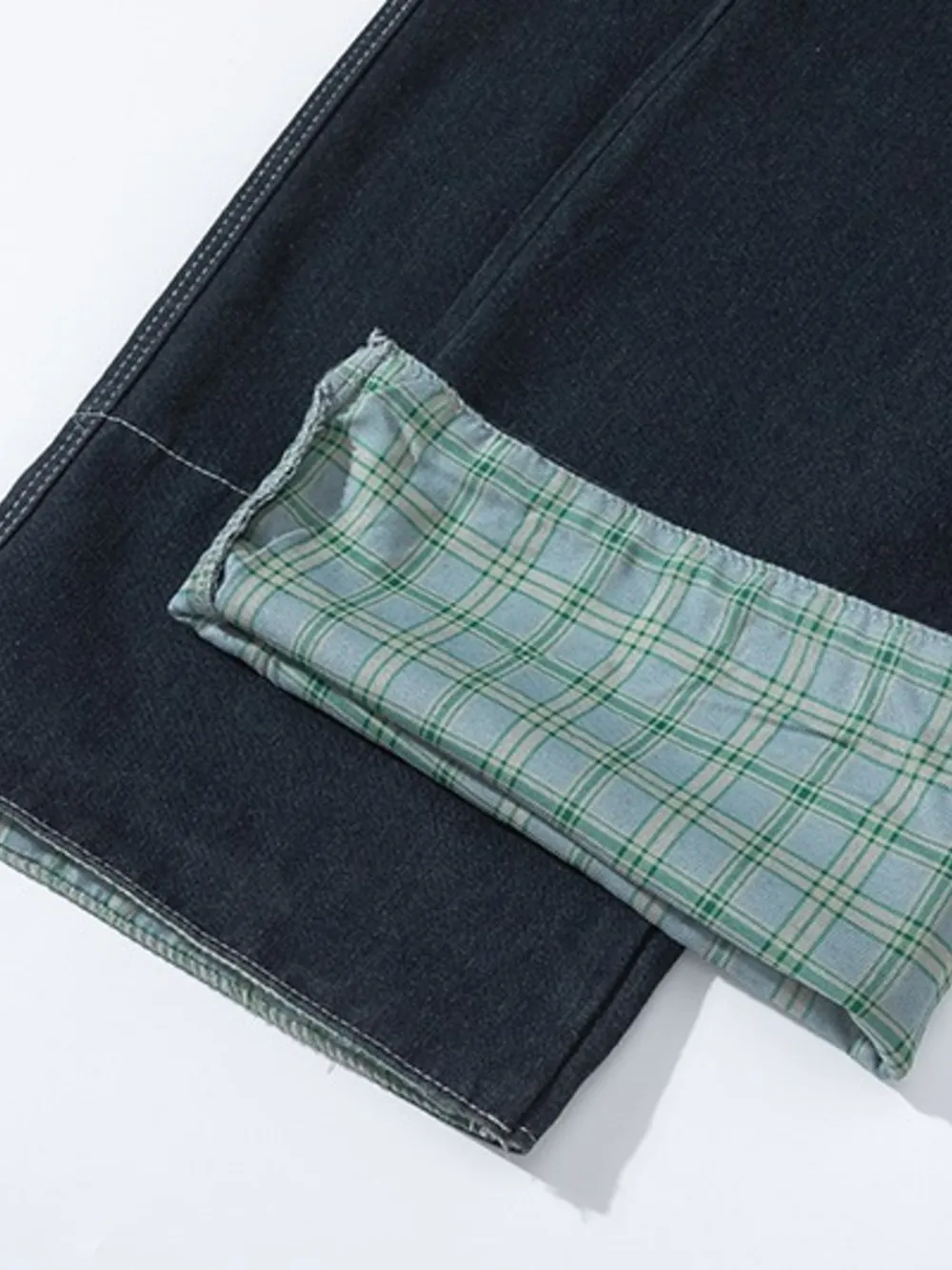 Men's Plaid Pocket Wide Leg Jeans, image 16