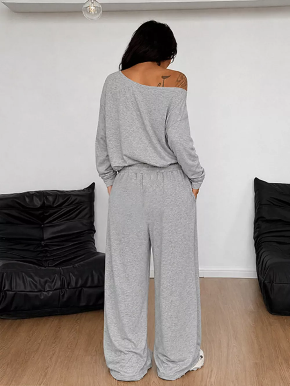 Full Size Comfortable Loose Fit One-Shoulder T-Shirt and Pants Set Plus Size, image 3