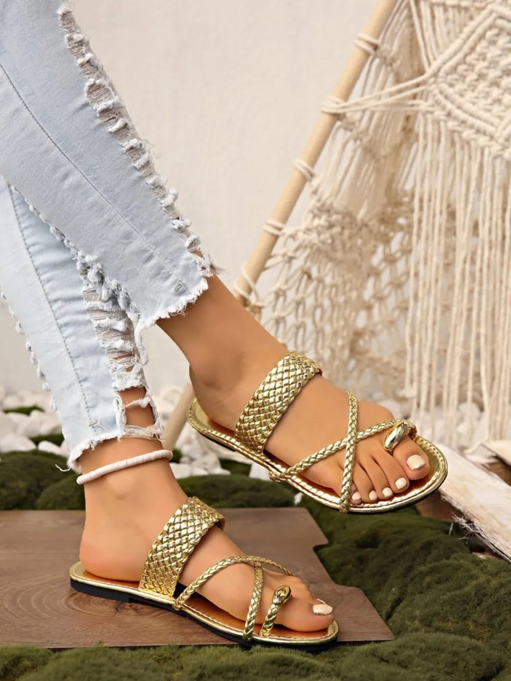 Crisscross Strap Flat Sandals, image 4