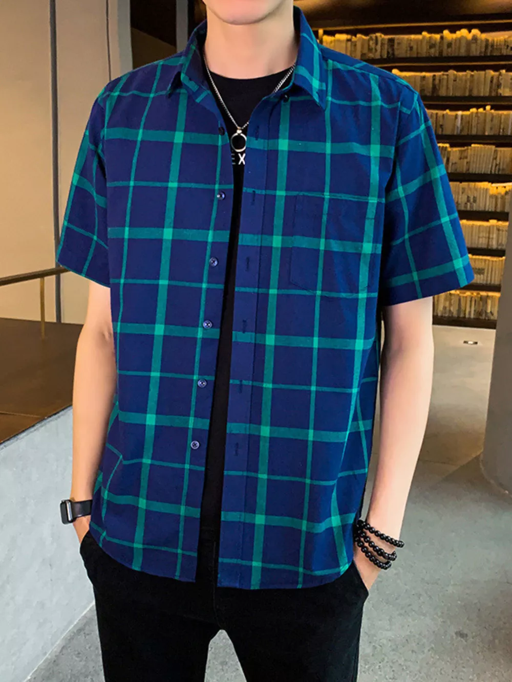 Men's Plus Size Casual Plaid Short Sleeve Shirt, image 4