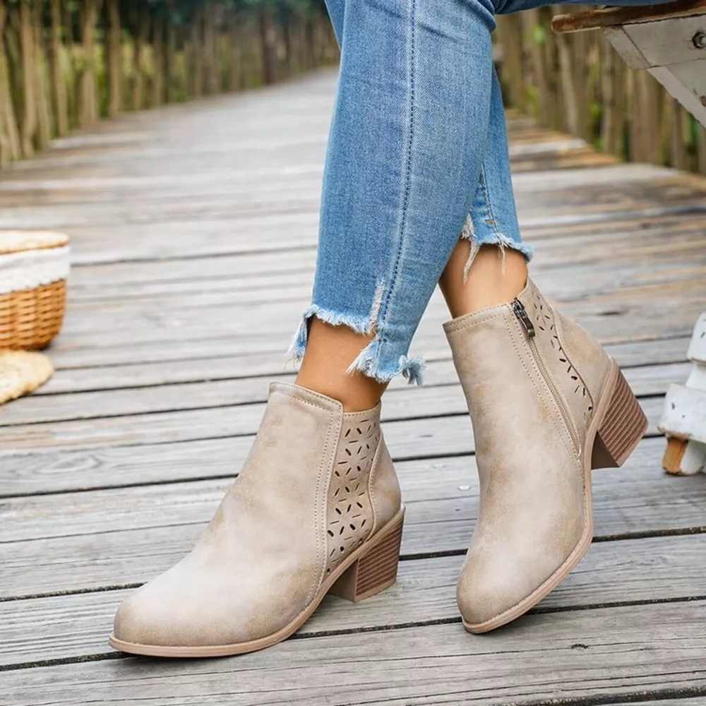 Block Heel Ankle Boots with Cutout Detail, image 6
