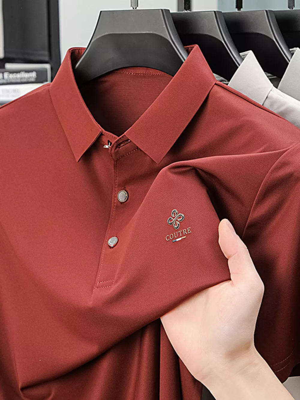 Men's Plus Size Button Detail Short Sleeve Polo, image 8