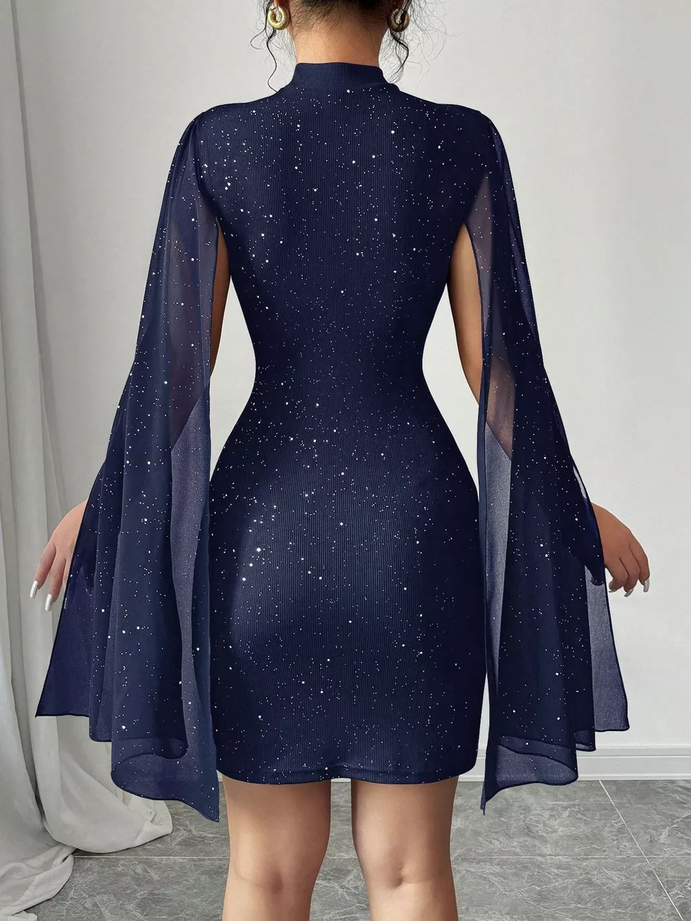 Cutout Bodycon Mini Dress with Cape Sleeves, image 7