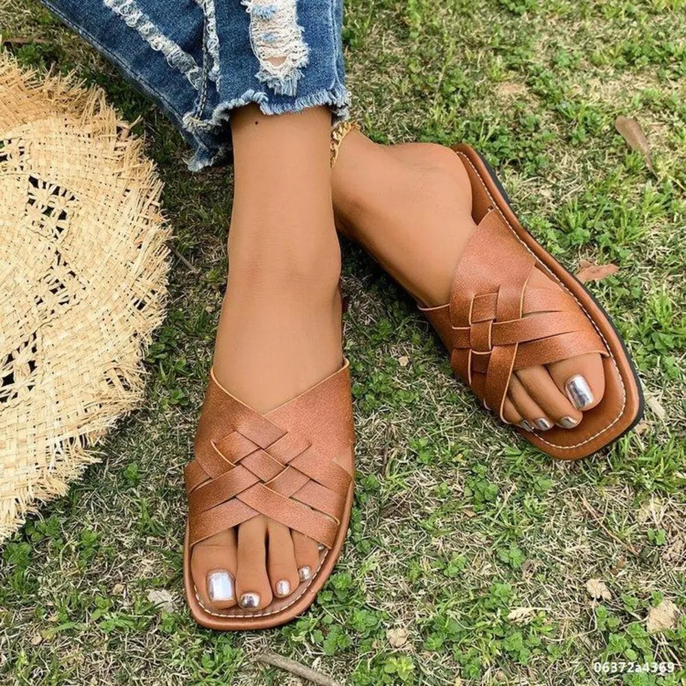 Woven Cross Strap Flat Sandals, image 4