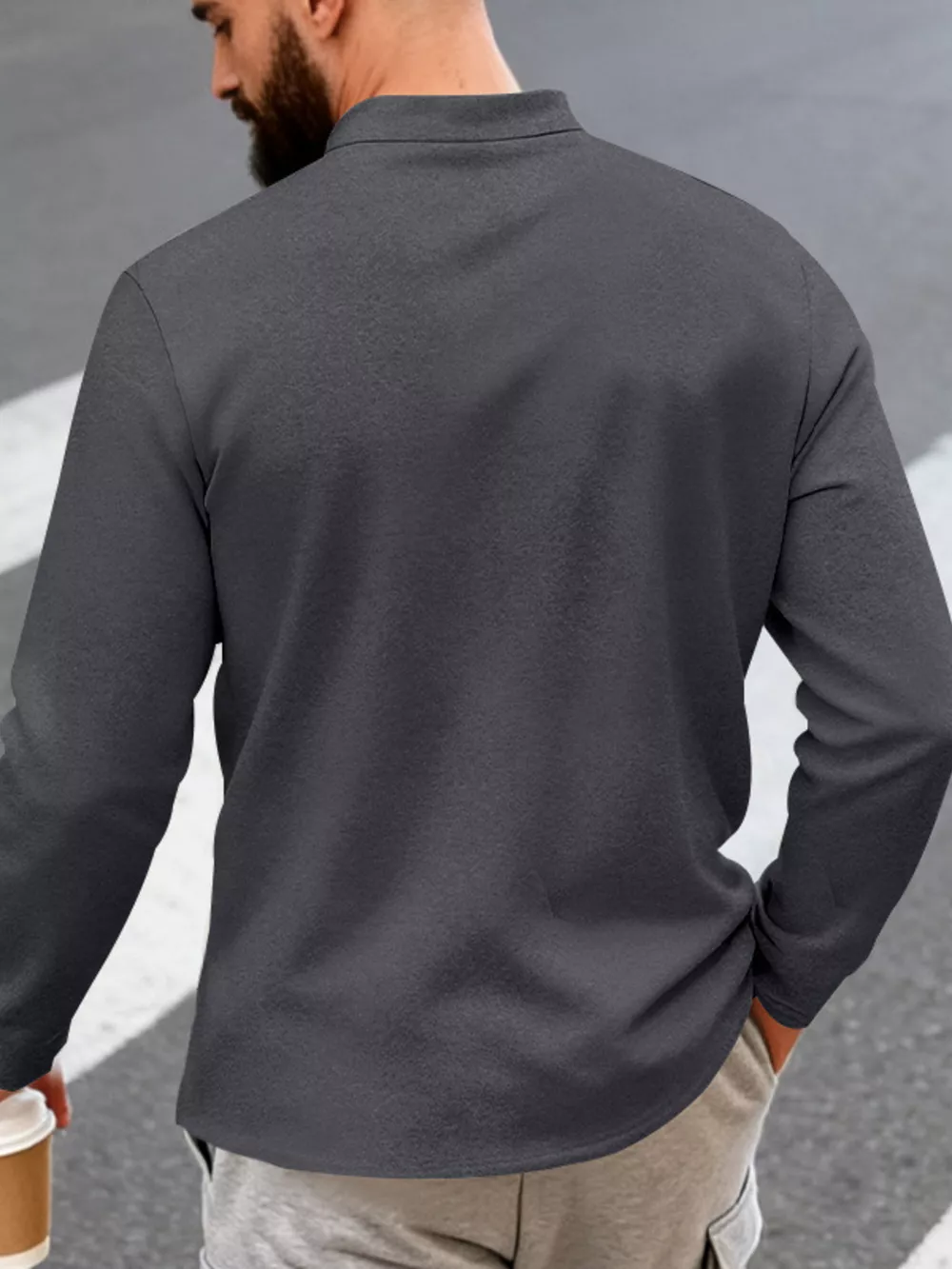 Men's Full Size Button Detail Long Sleeve Shirt Plus Size, image 4