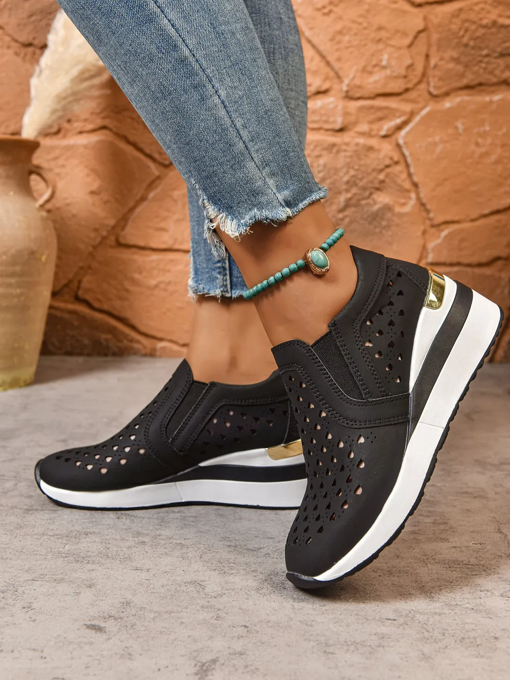 Breathable Cutout Wedge Sneakers, image 7