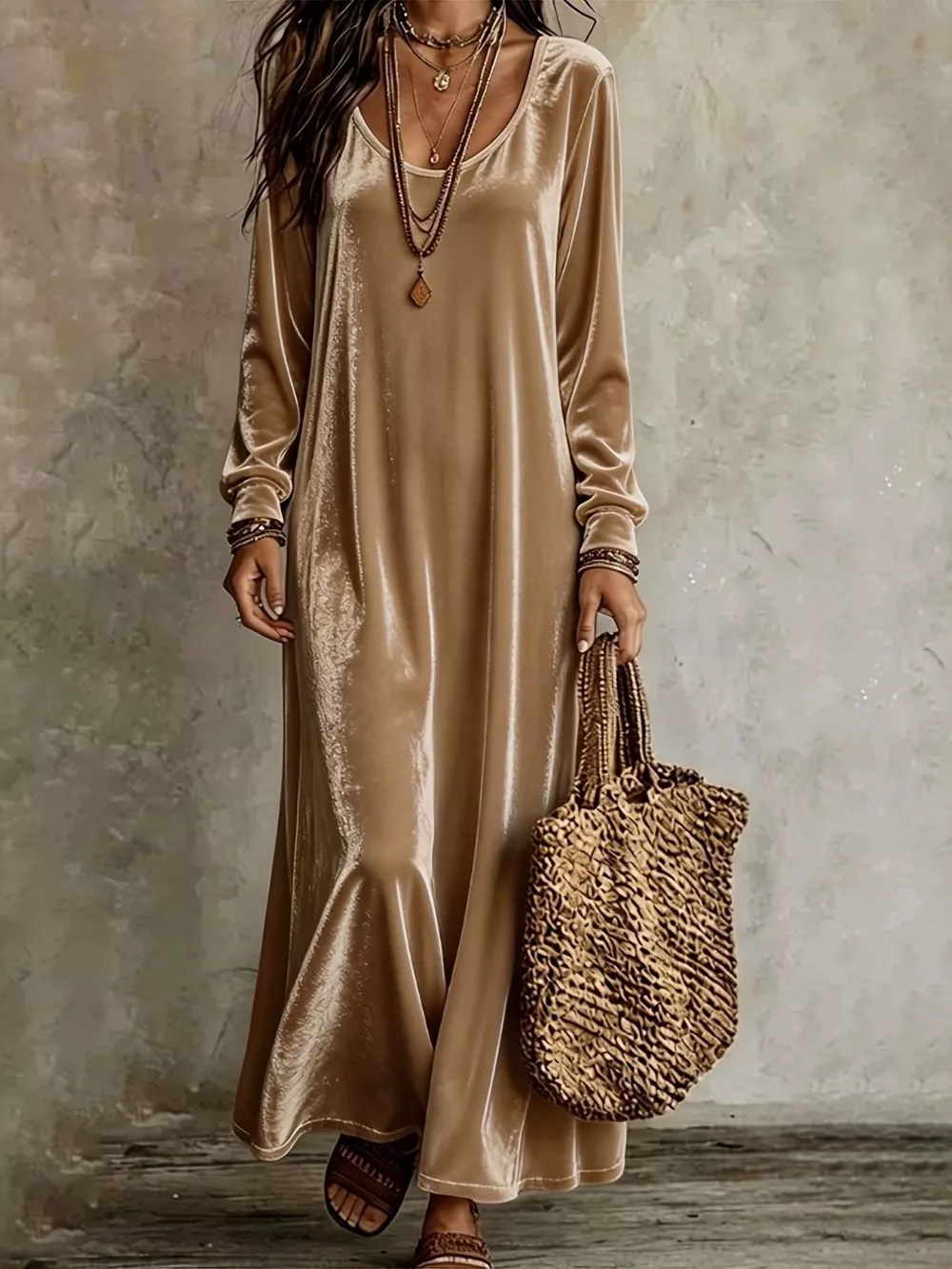 Velvet Maxi Dress with Flowy Hem, image 5