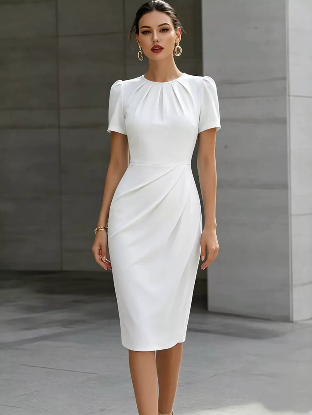 Ruched Short Sleeve Midi Dress, image 7