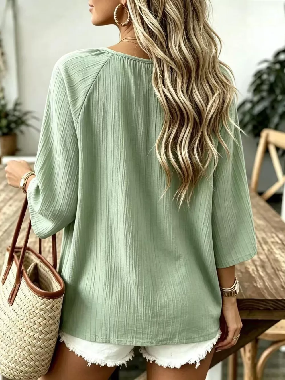 Full Size Textured V-Neck Casual T-Shirt Plus Size, image 3