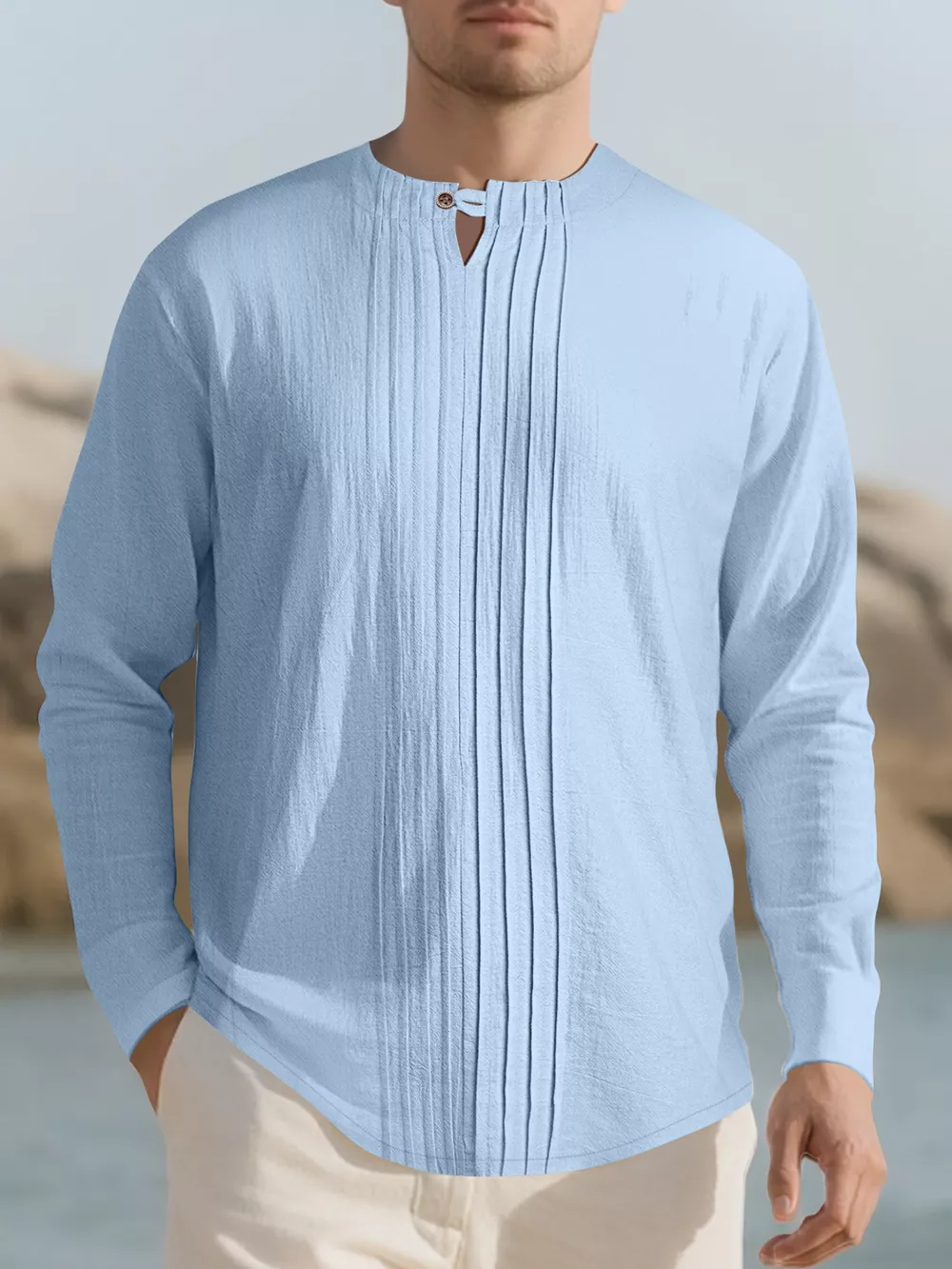 Men's Full Size Casual Pleated Long Sleeve Blouse Plus Size, image 10