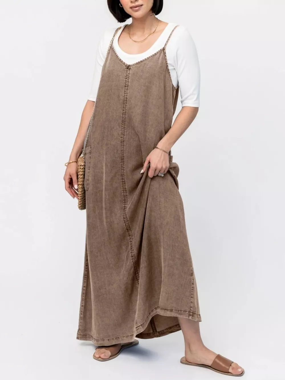 Casual Washed Denim Cami Maxi Dress, image 14