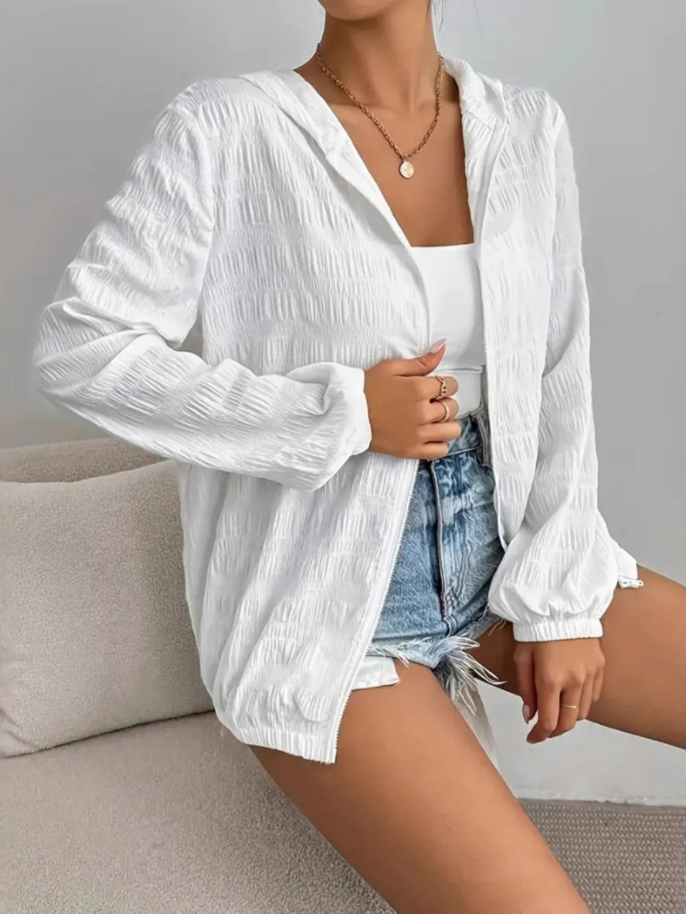 Zip Up Long Sleeve Hooded Outerwear, image 9