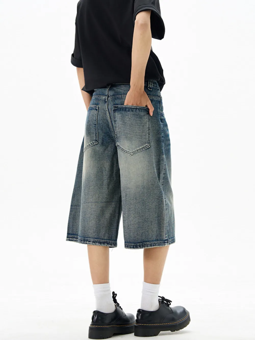 Men's Wash Wide-Leg Denim Shorts, image 3