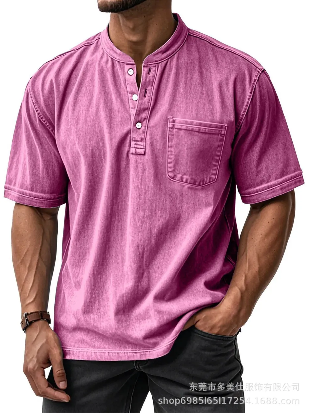 Men's Full Size Button Detail Short Sleeve Top Plus Size, image 11