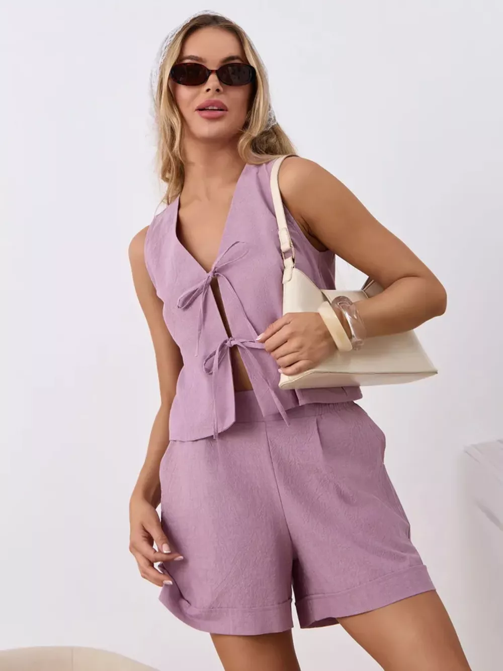 Tie-Front Sleeveless Top and Shorts Set, image 21