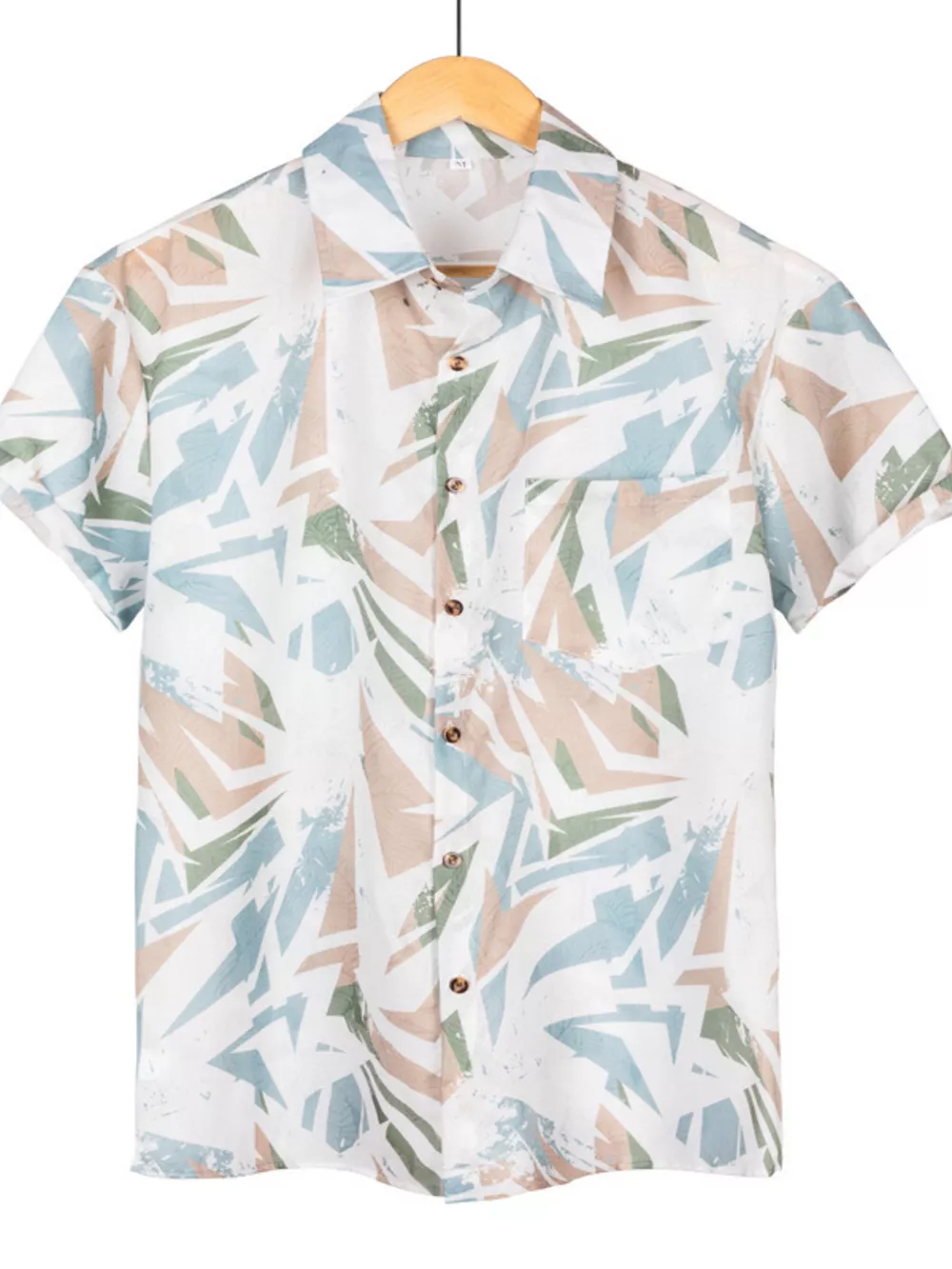 Men's Full Size Short Sleeve Geometric Print Casual Button-Down Shirt Plus Size, image 3