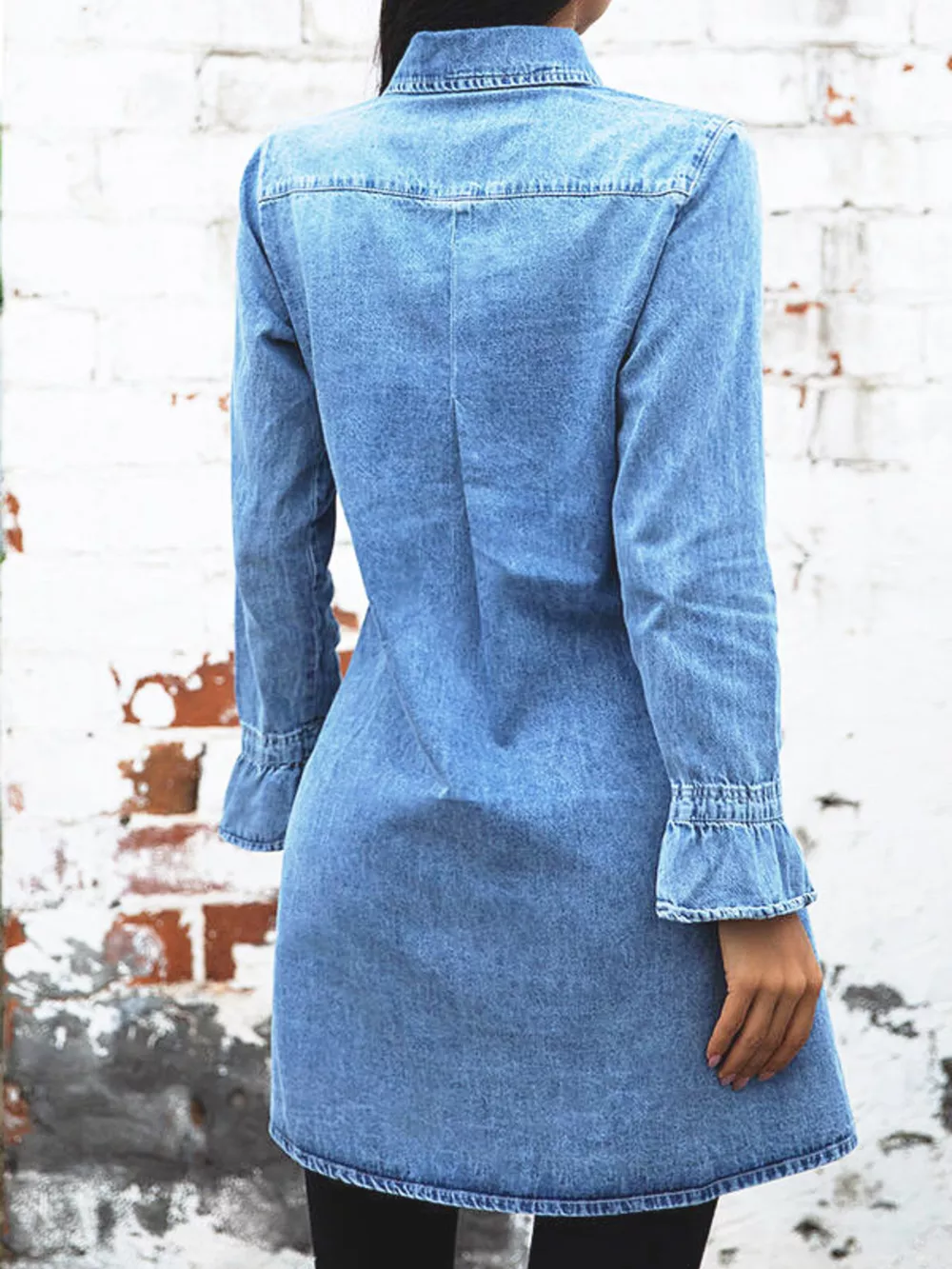 Button Front Long Sleeve Denim Dress, image 3