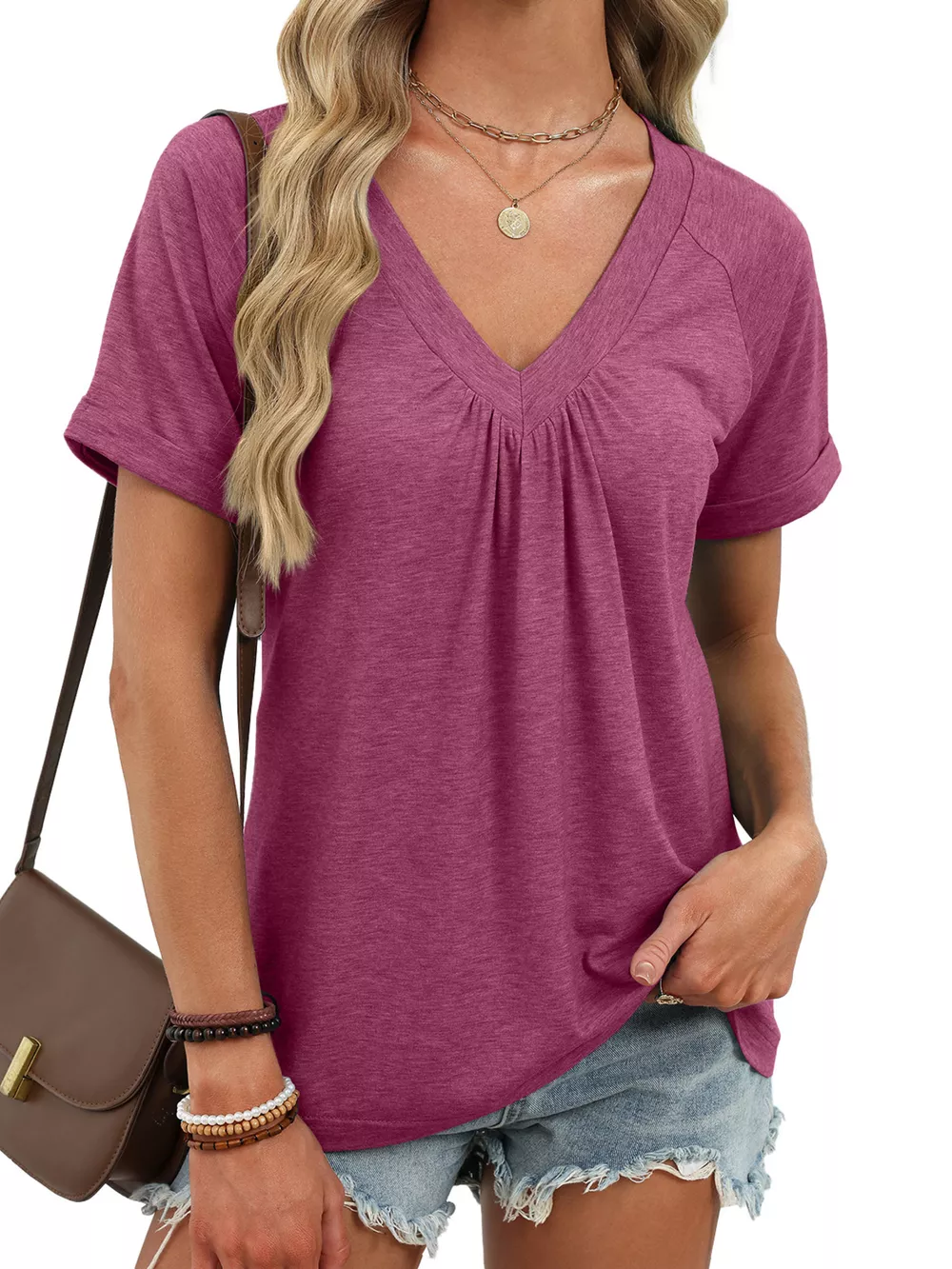 Casual V-Neck Short Sleeve T-Shirt, image 18