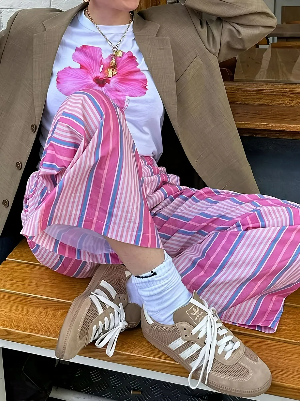 Striped Wide Leg Drawstring Pants, image 3