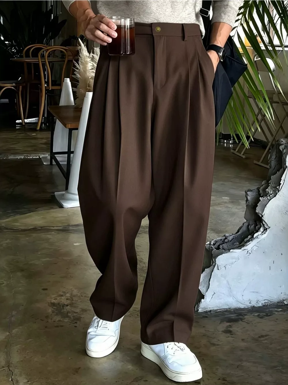 Men's High-Waisted Pleated Wide-Leg Dress Pants, image 4