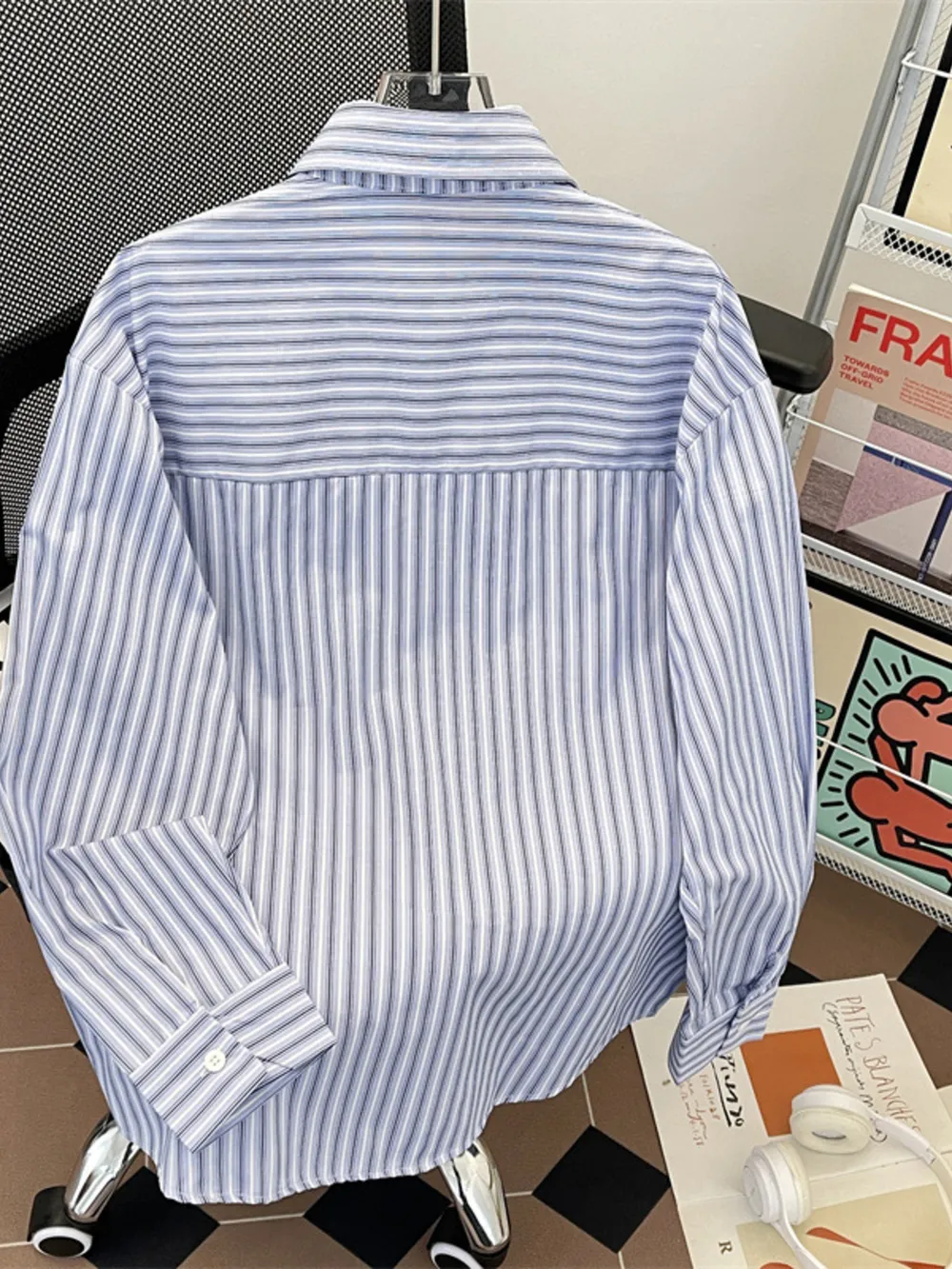 Men's Plus Size Striped Button-Down Shirt with Tie, image 4