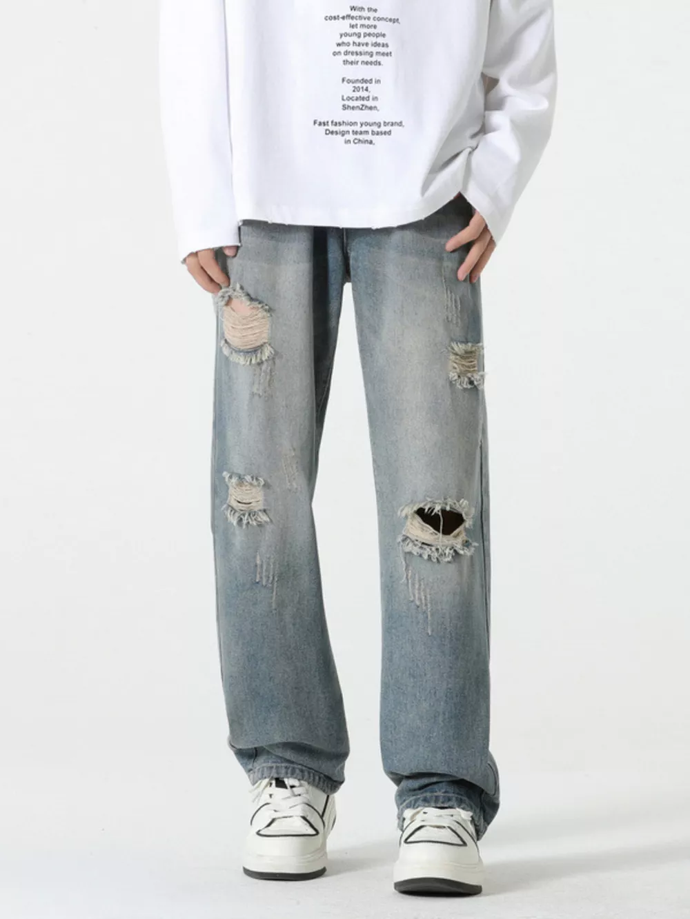 Men's Full Size Distressed Wide Leg Jeans Plus Size, image 2