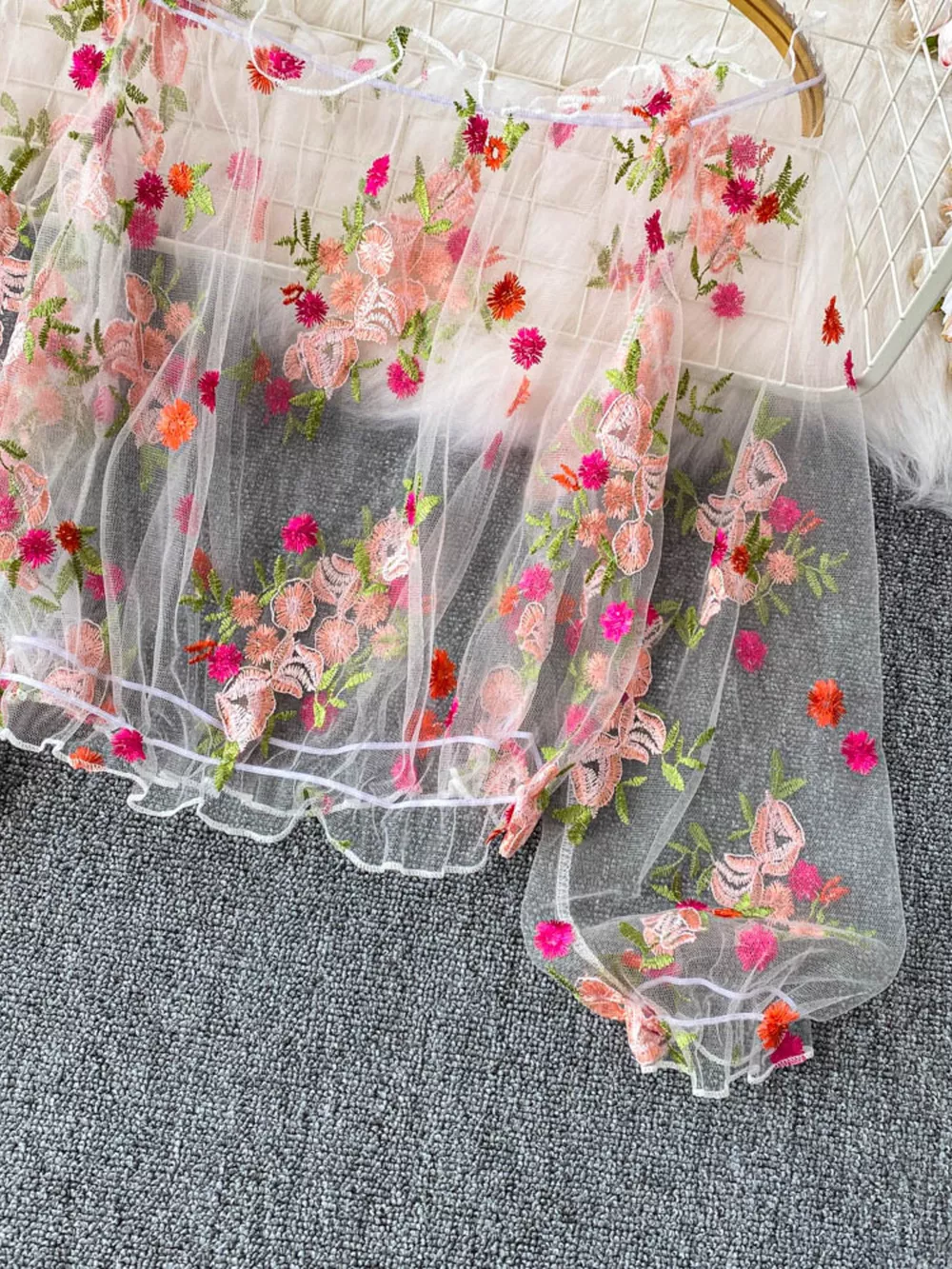 Floral Embroidered Mesh Off-Shoulder Top, image 7