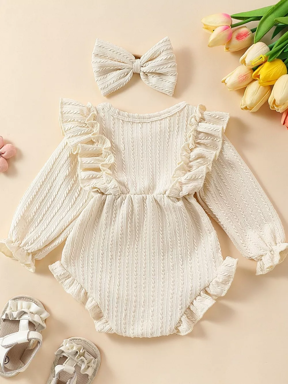 Children's Ruffled Long Sleeve One-Piece Bodysuit with Headband, image 12