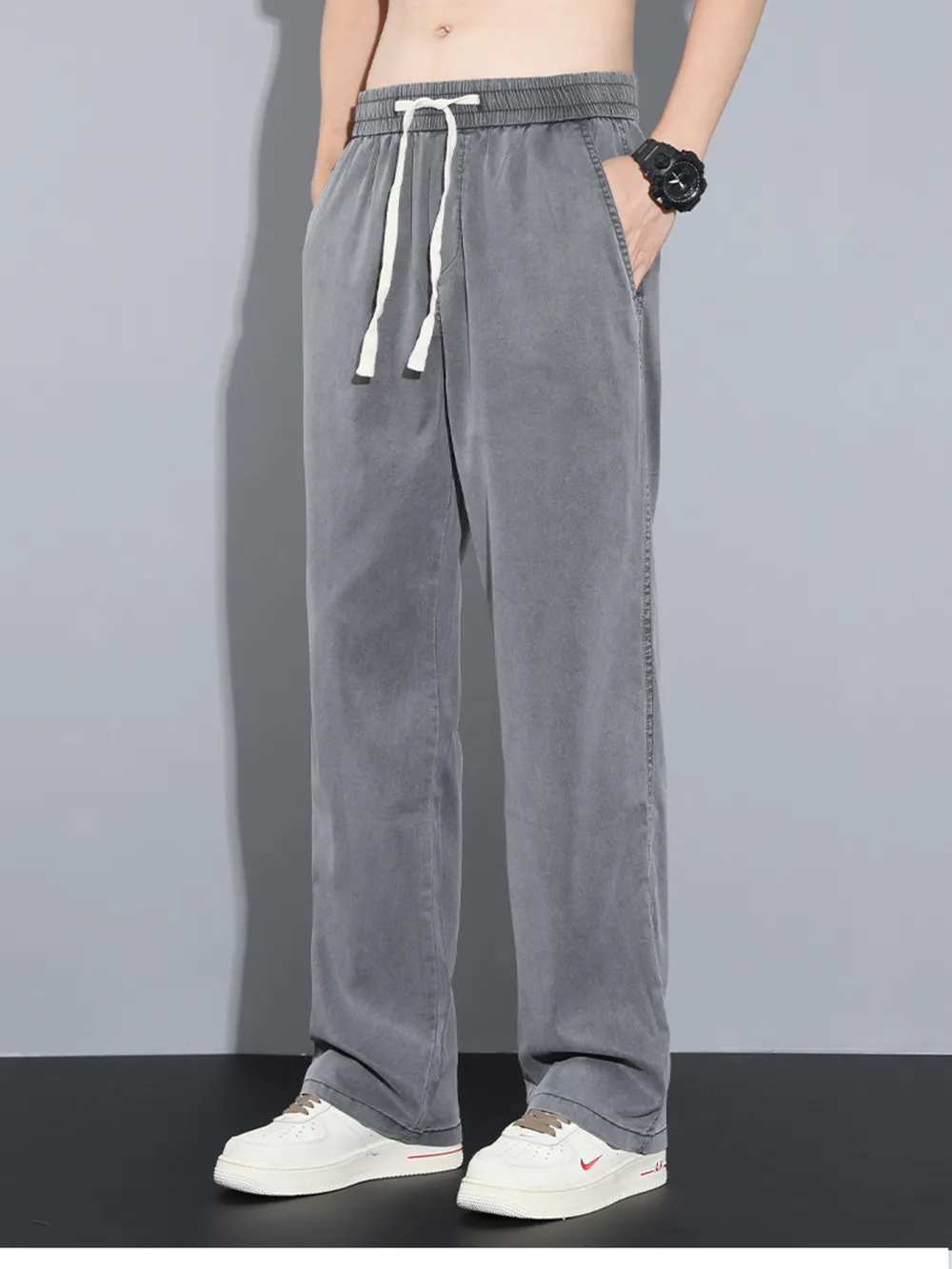 Men's Plus Size Casual Wide Leg Drawstring Pants, image 6