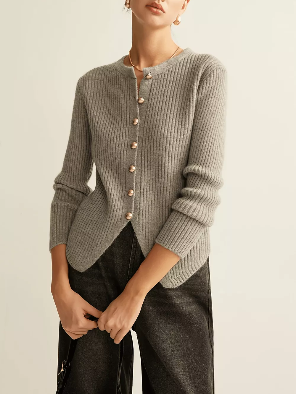 Ribbed Knit Button-Down Cardigan, image 2