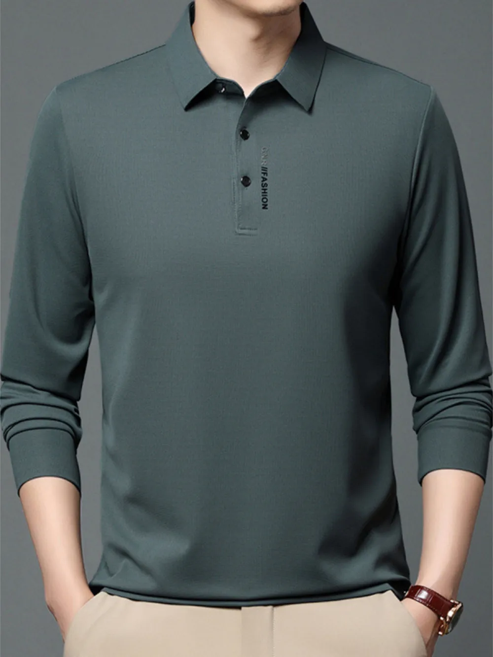 Men's Plus Size Long Sleeve Polo with Classic Collar, image 2