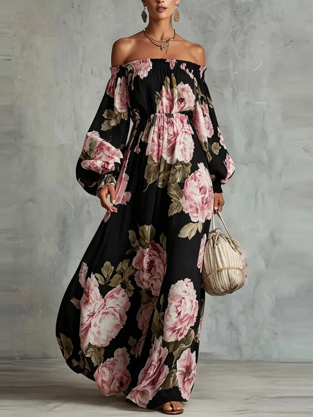 Floral Off Shoulder Maxi Dress, image 5