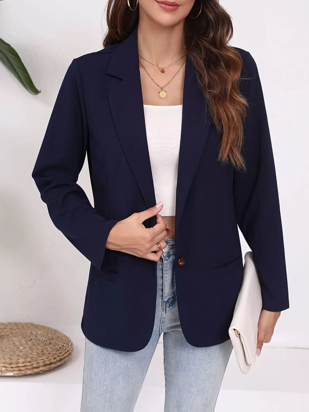 Plus Size Lapel Collar Single-Button Blazer, image 4