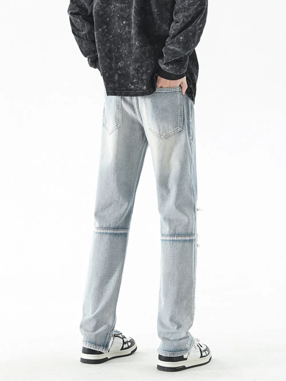 Men's Washed Distressed Straight Jeans, image 5