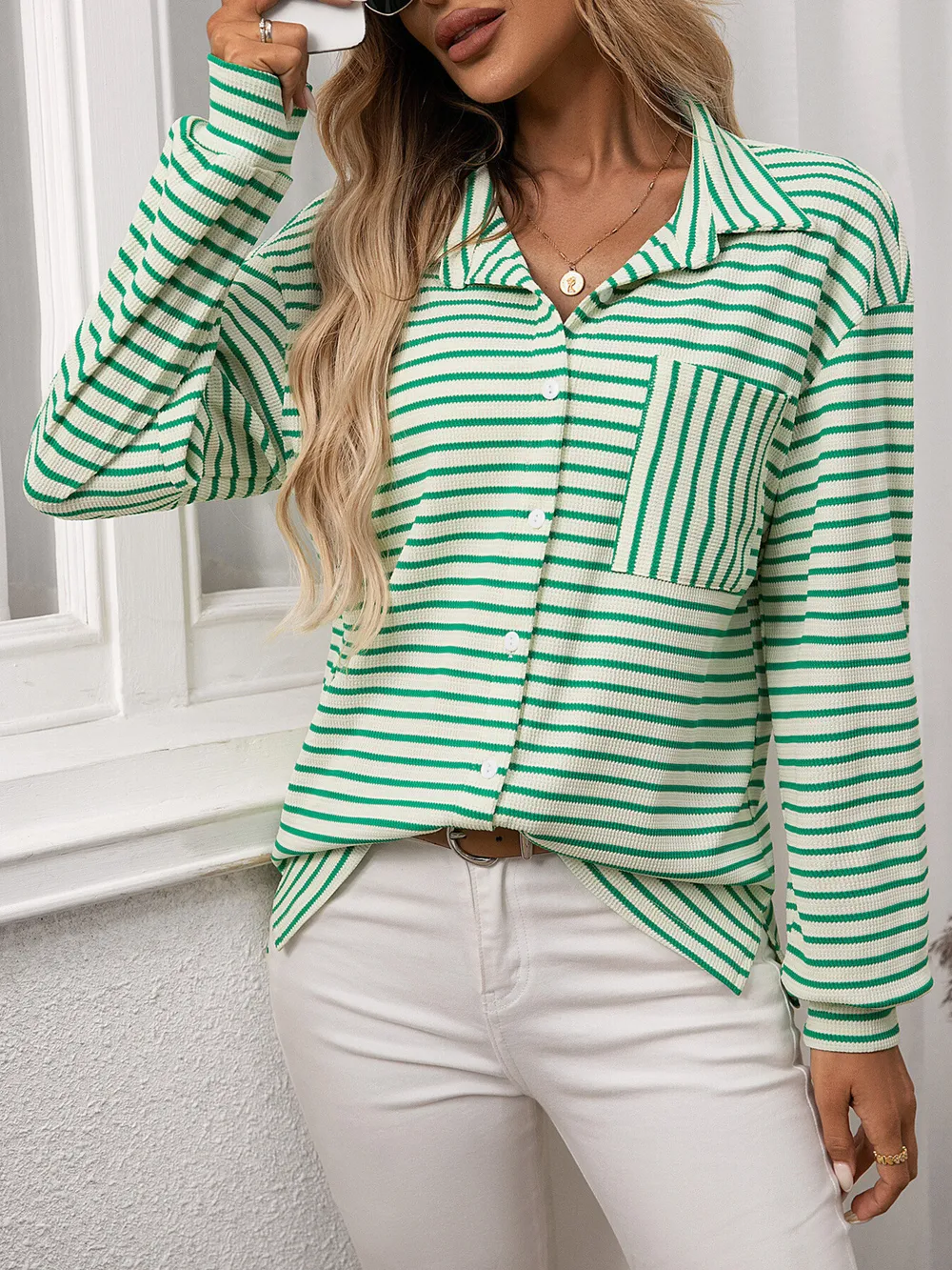 Striped Button Up Long Sleeve Shirt, image 12