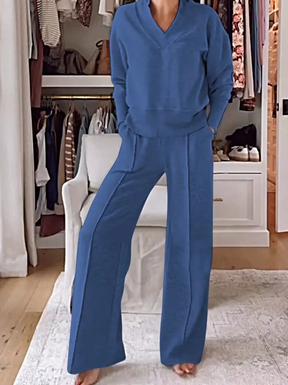 Full Size Cozy V-Neck Top and Pants Set Plus Size, image 13