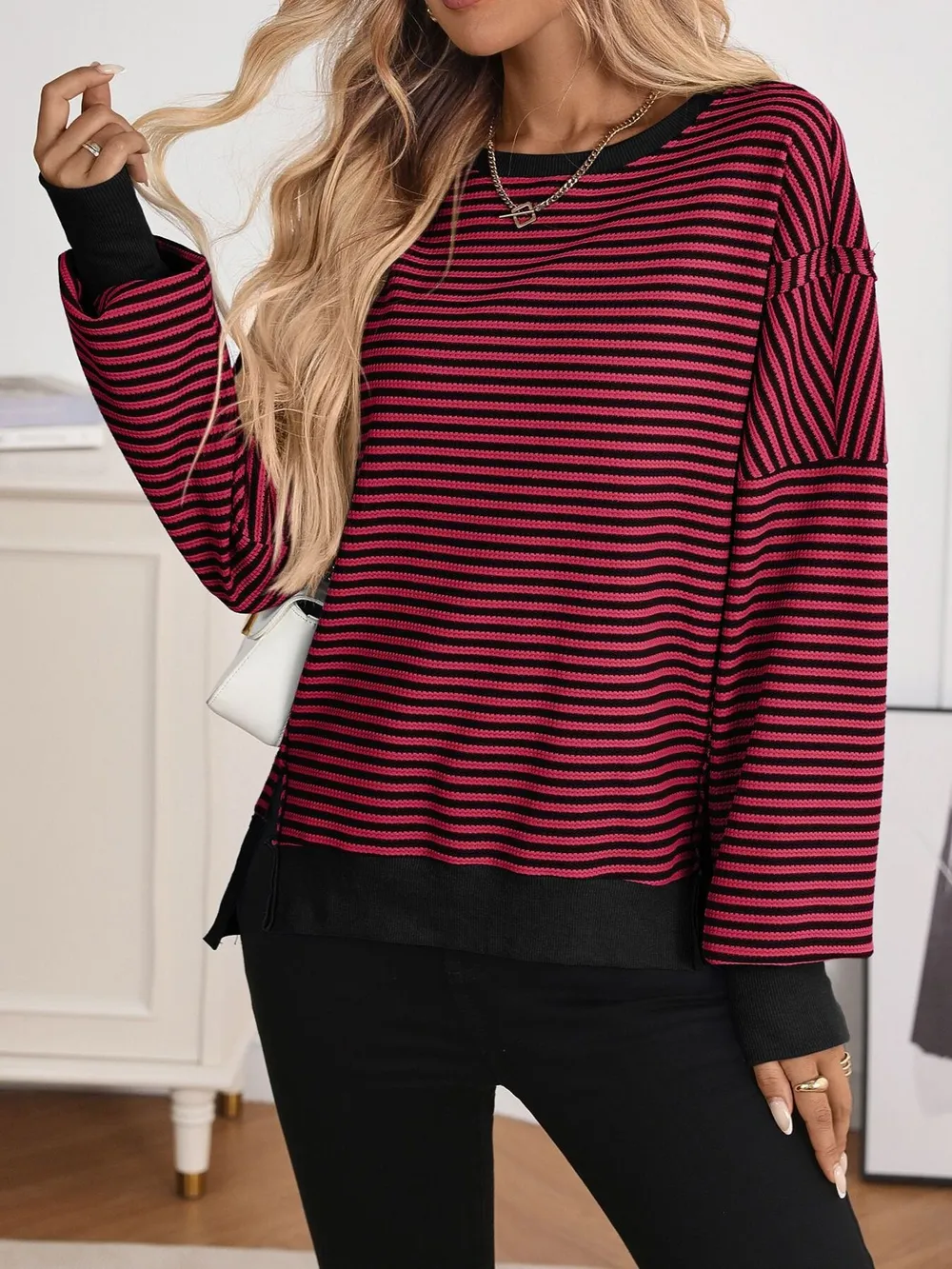 Exposed Seam Striped Contrast Sweatshirt, image 21
