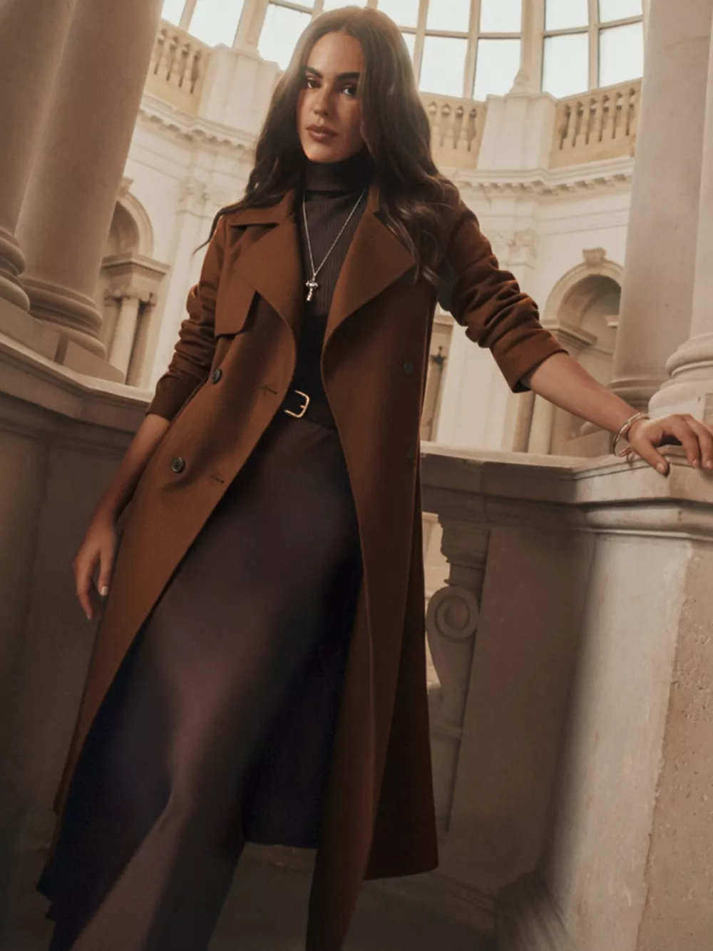 Lapel Collar Belted Wool Blend Coat, image 5