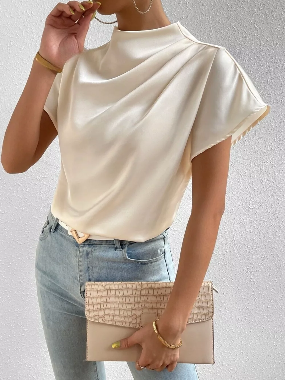 Mock Neck Satin Blouse, image 5