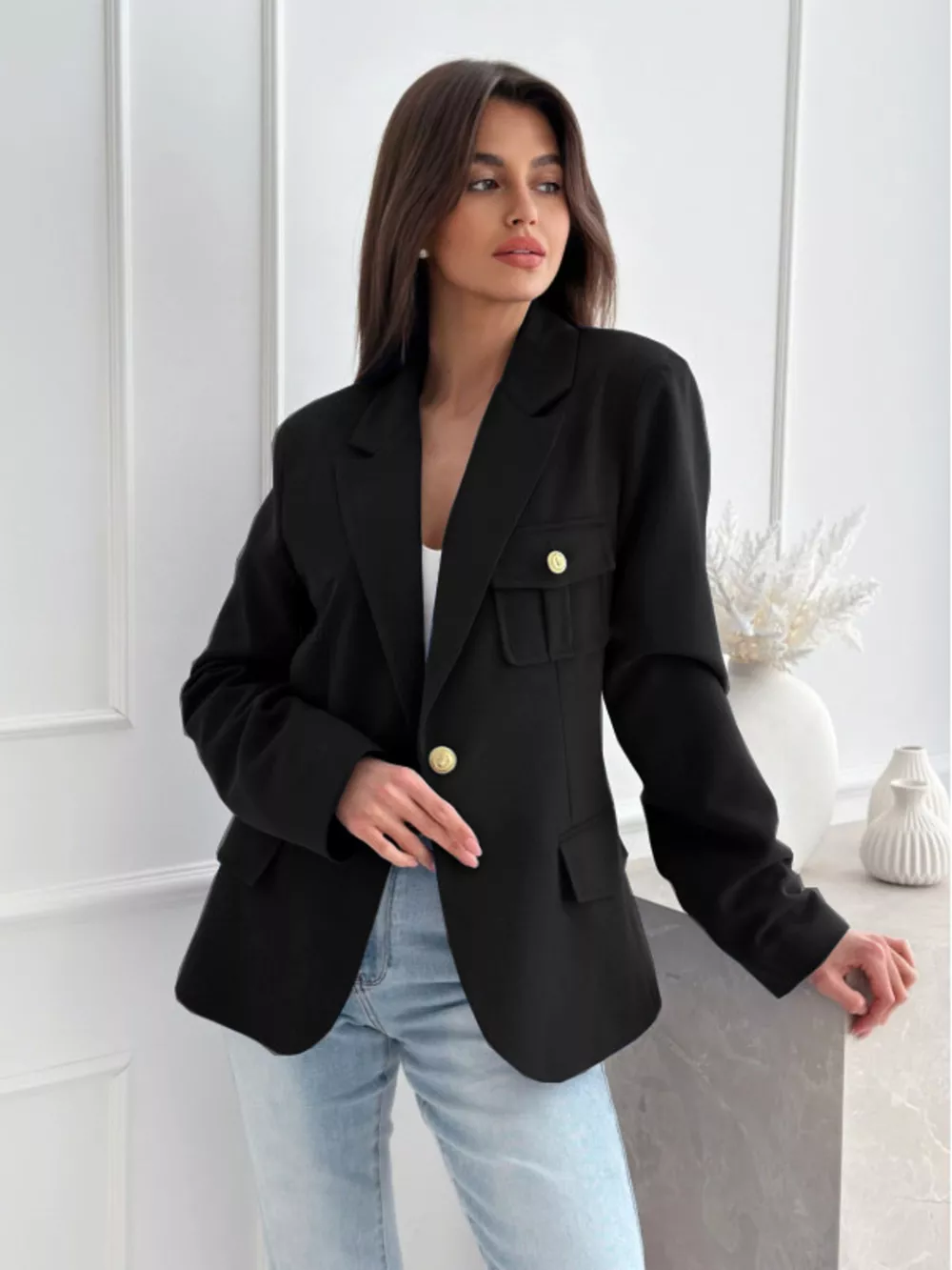 Lapel Collar One Button Blazer, image 13